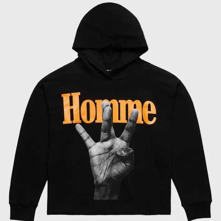 Clearance Homme + Femme Twisted Fingers Hoodie Black with Orange and Yellow