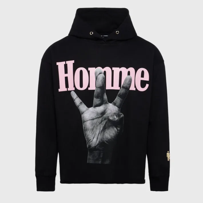 Clearance Homme + Femme Twisted Fingers Hoodie Black with Pink and Light Blue