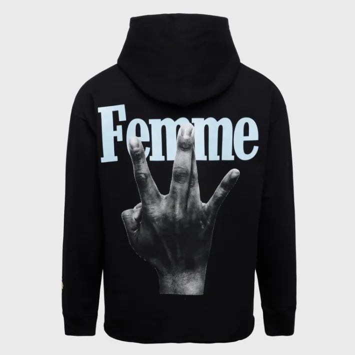 Clearance Homme + Femme Twisted Fingers Hoodie Black with Pink and Light Blue