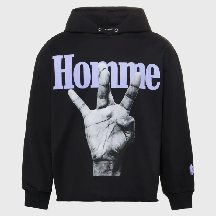 Clearance Homme + Femme Twisted Fingers Hoodie Black with Purple and Pink