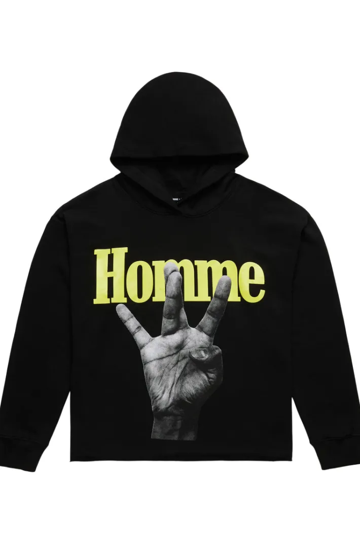 Sale Homme + Femme Twisted Fingers Hoodie Black with Yellow and Blue