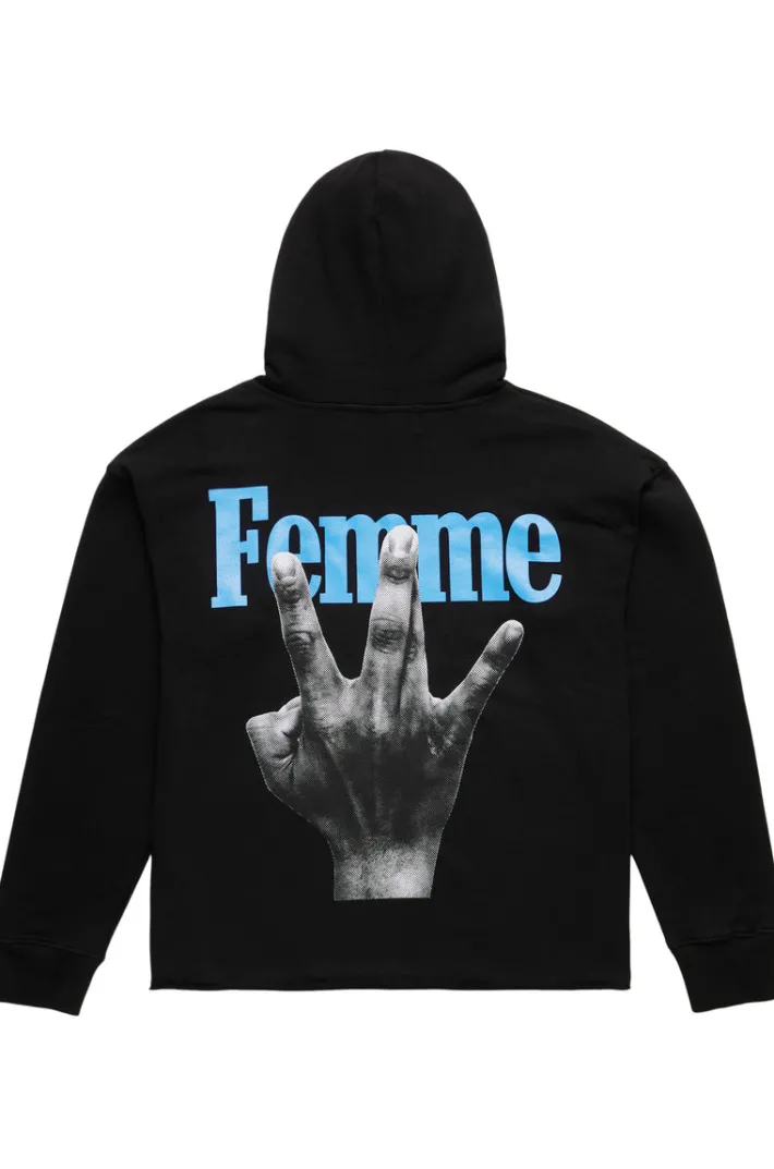 Sale Homme + Femme Twisted Fingers Hoodie Black with Yellow and Blue