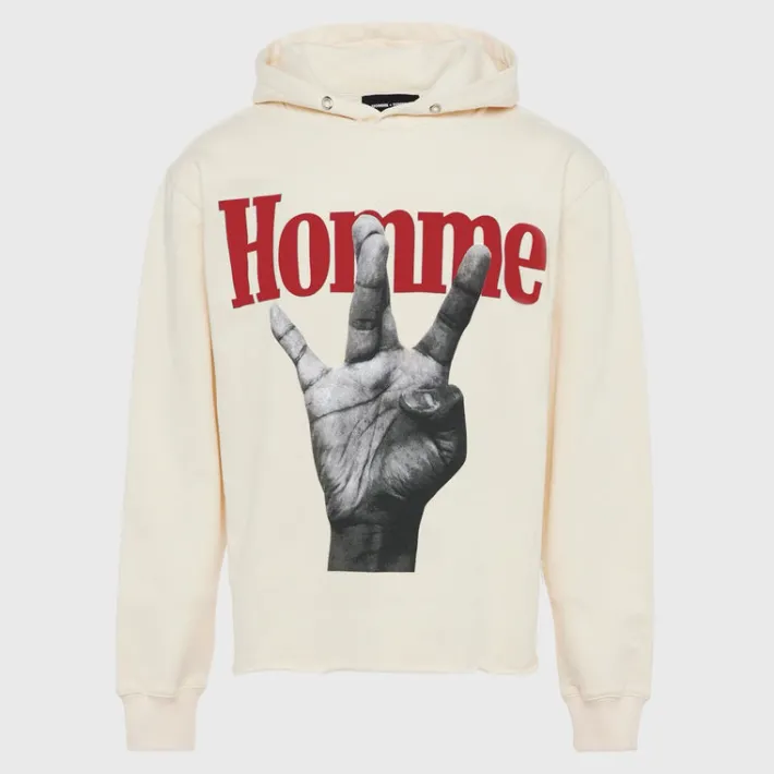 New Homme + Femme Twisted Fingers Hoodie Cream with Red and Black
