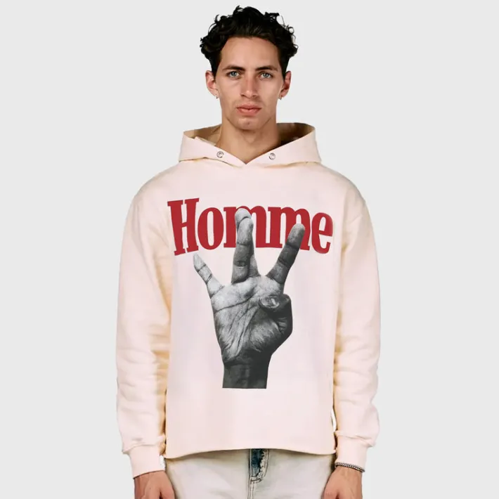 New Homme + Femme Twisted Fingers Hoodie Cream with Red and Black