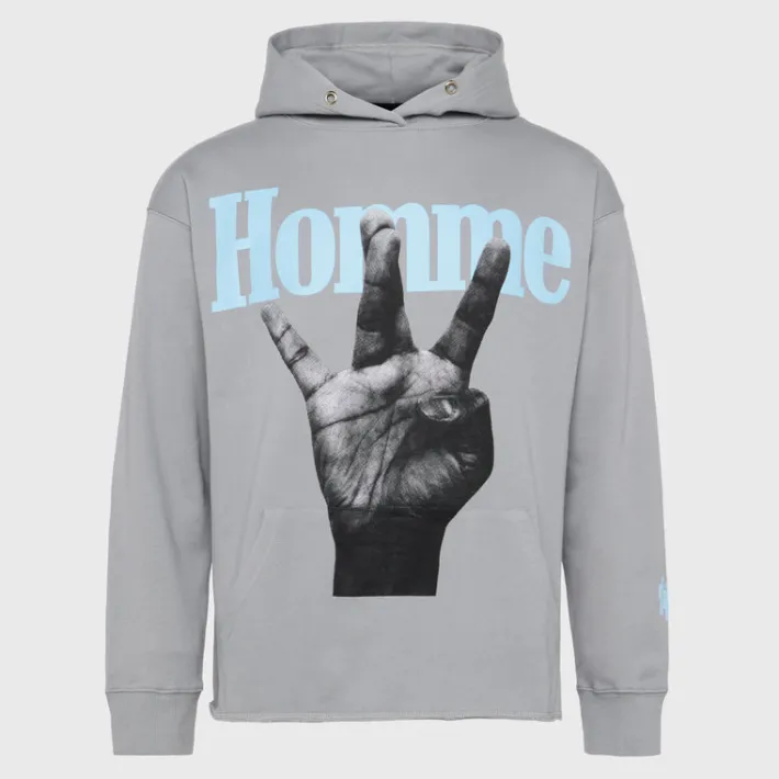 Clearance Homme + Femme Twisted Fingers Hoodie Grey with Light Blue and Yellow