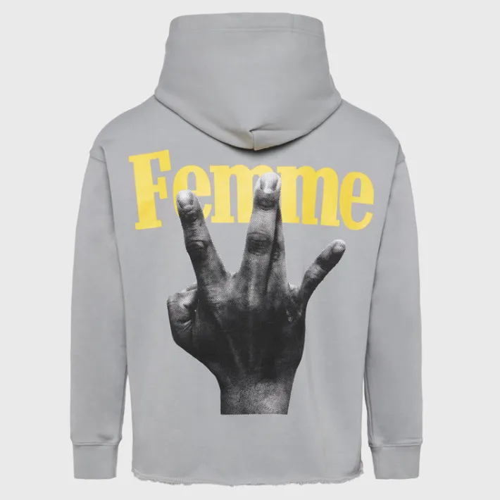 Clearance Homme + Femme Twisted Fingers Hoodie Grey with Light Blue and Yellow