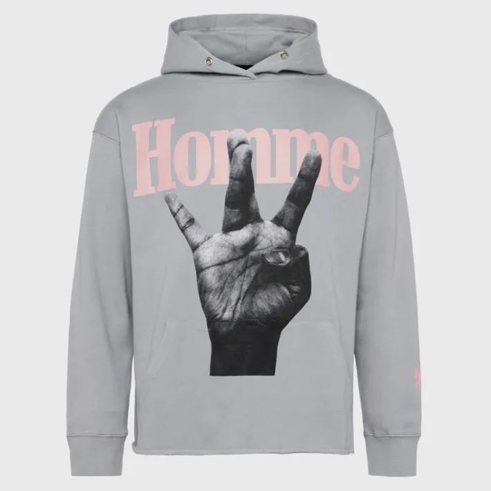 Discount Homme + Femme Twisted Fingers Hoodie Grey with Light Pink and Blue