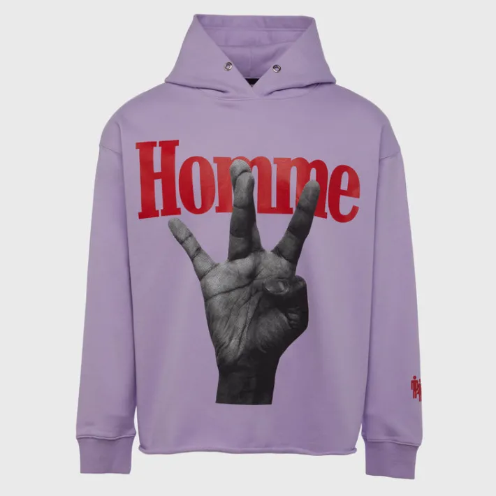 Sale Homme + Femme Twisted Fingers Hoodie Lavender with Red and Cream
