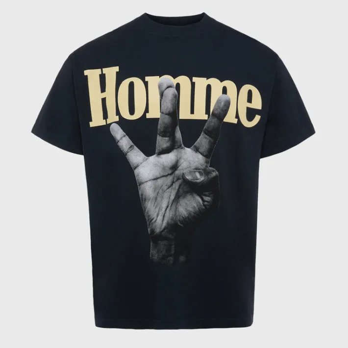 Clearance Homme + Femme Twisted Fingers Tee Black with Cream and Red