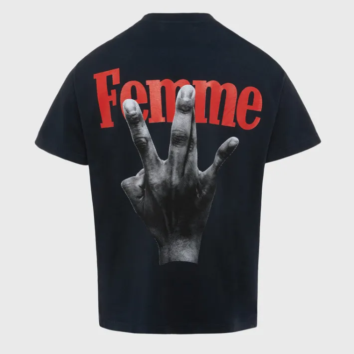 Clearance Homme + Femme Twisted Fingers Tee Black with Cream and Red