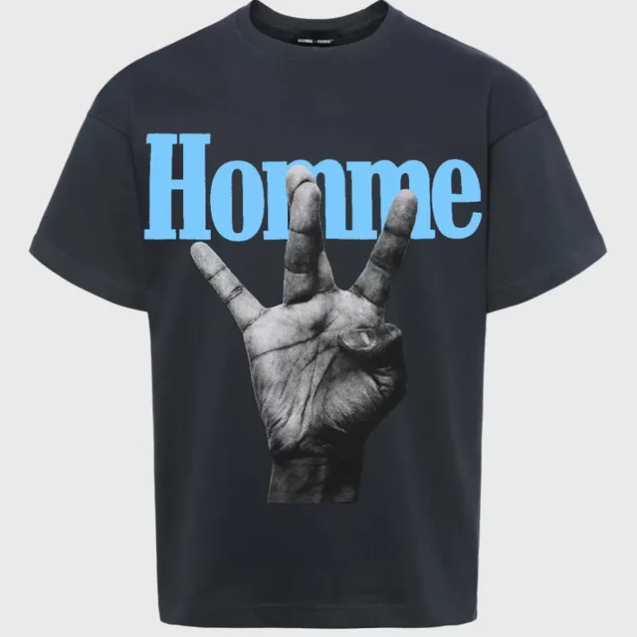Fashion Homme + Femme Twisted Fingers Tee Black with Blue