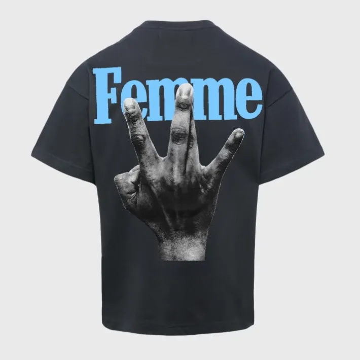 Fashion Homme + Femme Twisted Fingers Tee Black with Blue