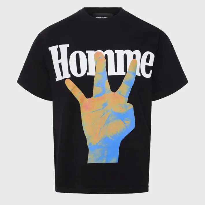 Online Homme + Femme Twisted Fingers Tee Black with Infrared