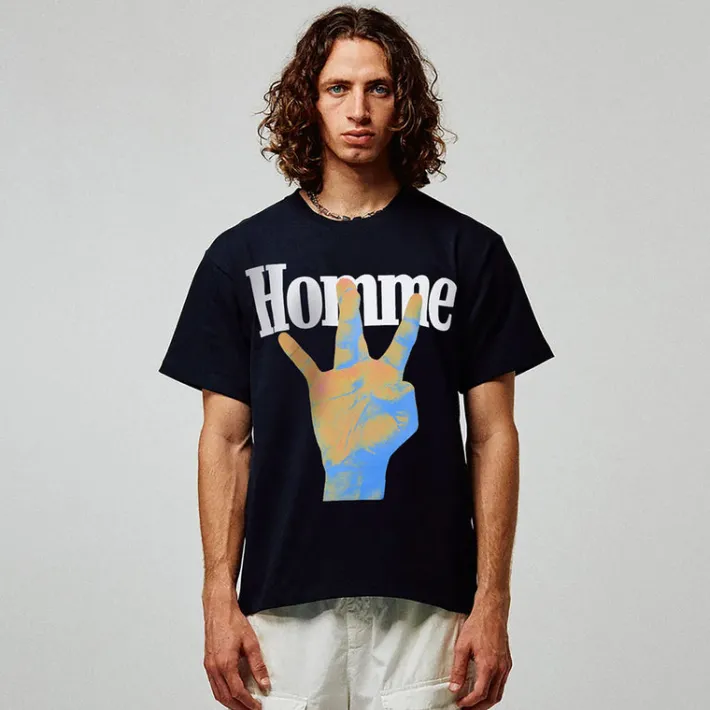 Online Homme + Femme Twisted Fingers Tee Black with Infrared