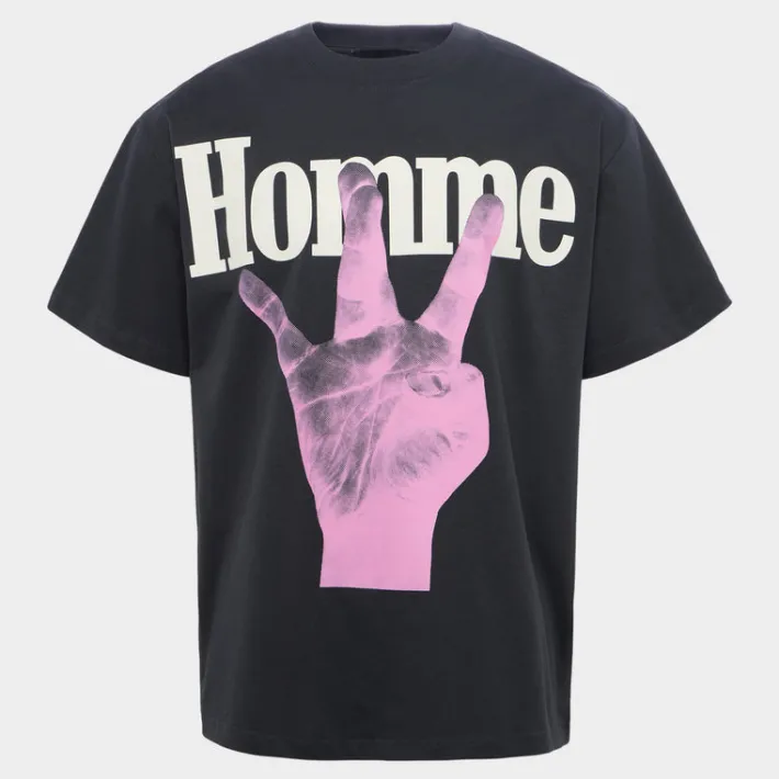 Outlet Homme + Femme Twisted Fingers Tee Black With Pink