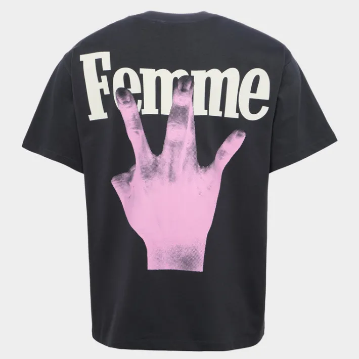 Outlet Homme + Femme Twisted Fingers Tee Black With Pink