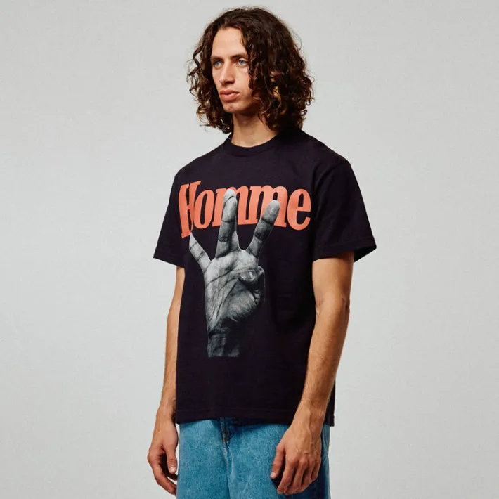 Fashion Homme + Femme Twisted Fingers Tee Black with Red