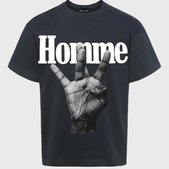 Online Homme + Femme Twisted Fingers Tee Black with White