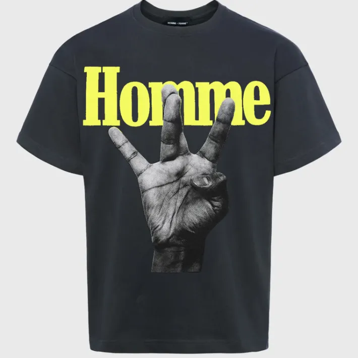 Clearance Homme + Femme Twisted Fingers Tee Black with Yellow and Pink