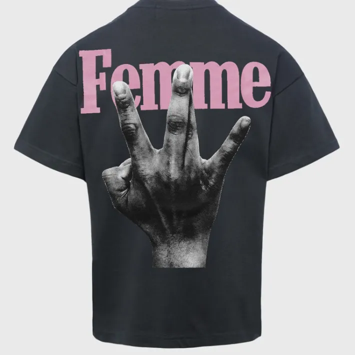 Clearance Homme + Femme Twisted Fingers Tee Black with Yellow and Pink