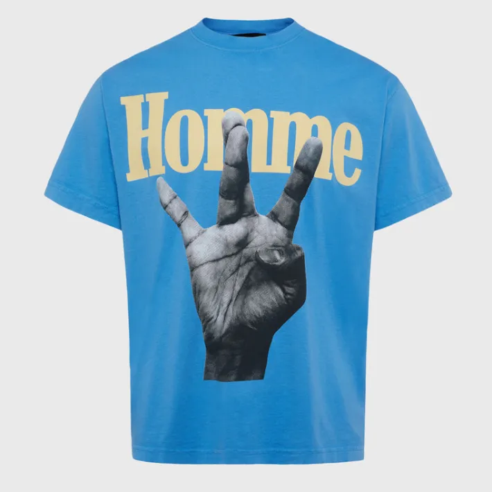 Fashion Homme + Femme Twisted Fingers Tee Blue with Cream and Light Blue