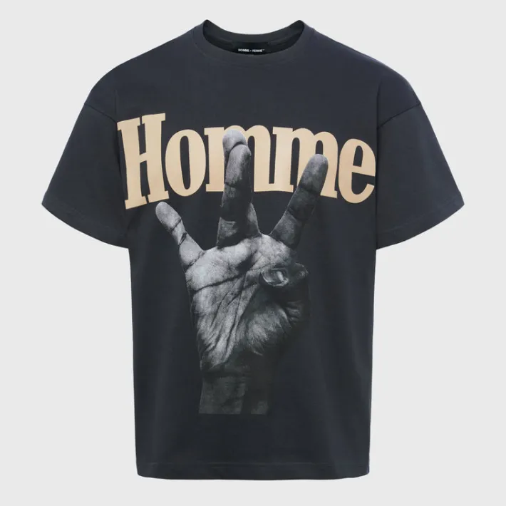 Clearance Homme + Femme Twisted Fingers Tee Charcoal with Taupe