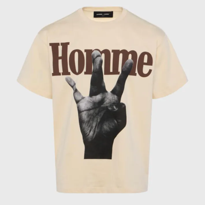 Outlet Homme + Femme Twisted Fingers Tee Cream with Brown