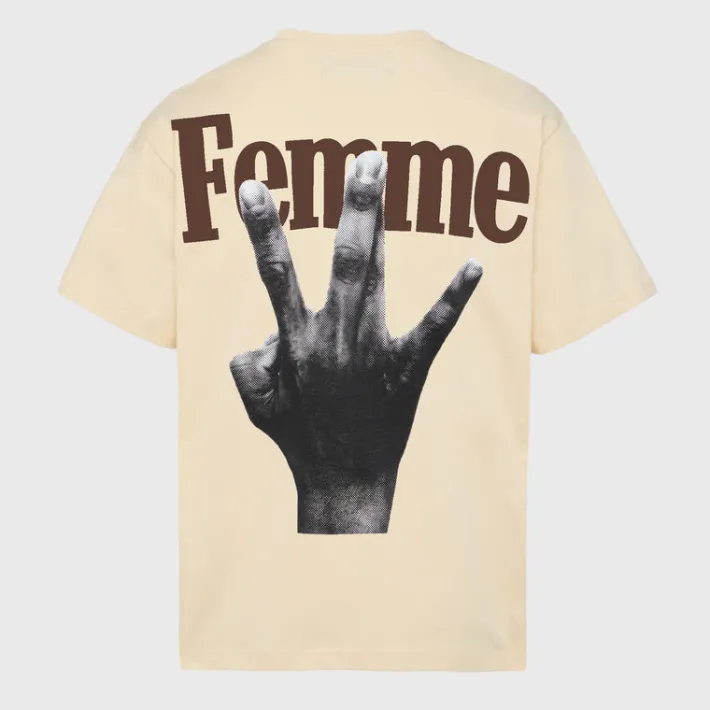 Outlet Homme + Femme Twisted Fingers Tee Cream with Brown