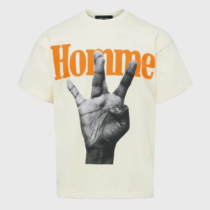 Hot Homme + Femme Twisted Fingers Tee Cream with Orange and Light Blue
