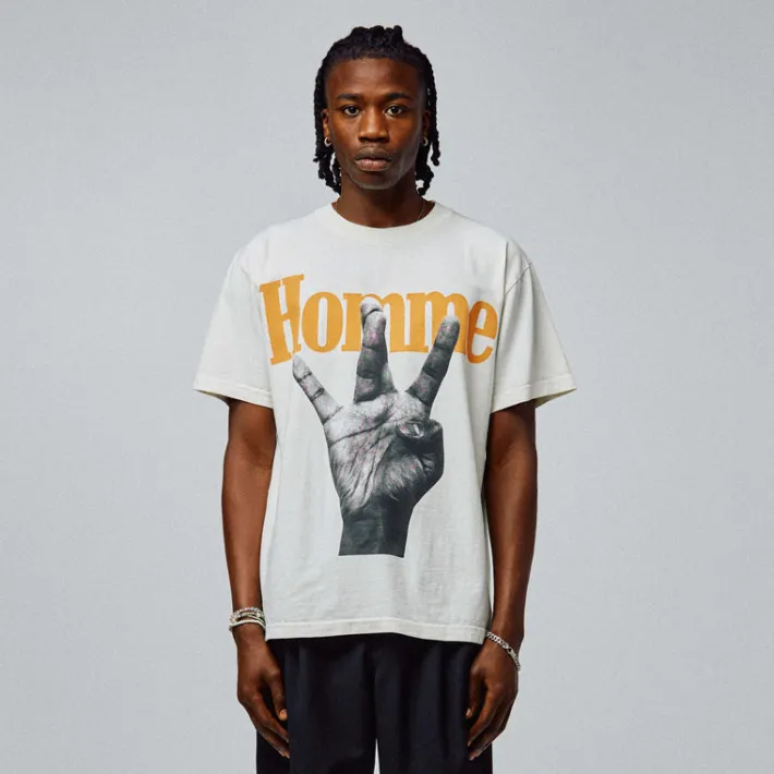 Hot Homme + Femme Twisted Fingers Tee Cream with Orange and Light Blue
