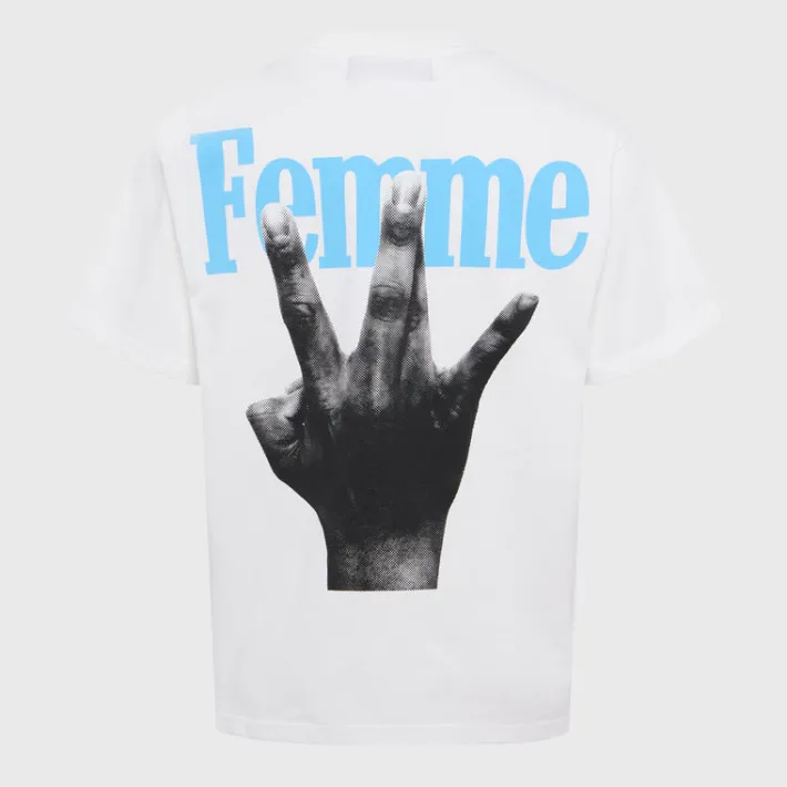 Sale Homme + Femme Twisted Fingers Tee White with Baby Blue