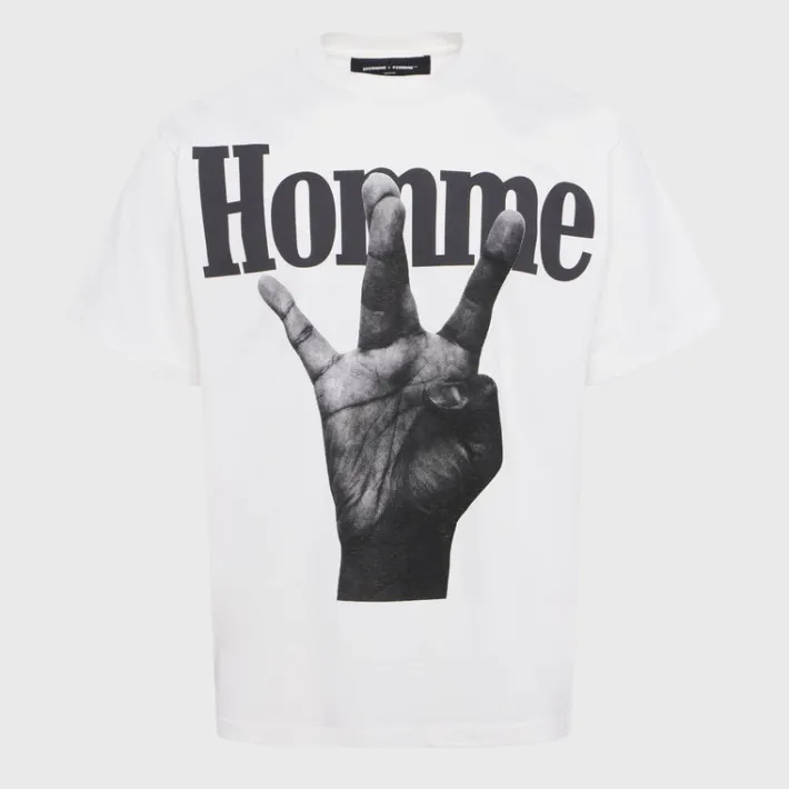 Clearance Homme + Femme Twisted Fingers Tee White with Black