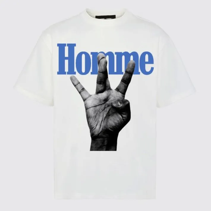Hot Homme + Femme Twisted Fingers Tee White with Blue and Orange