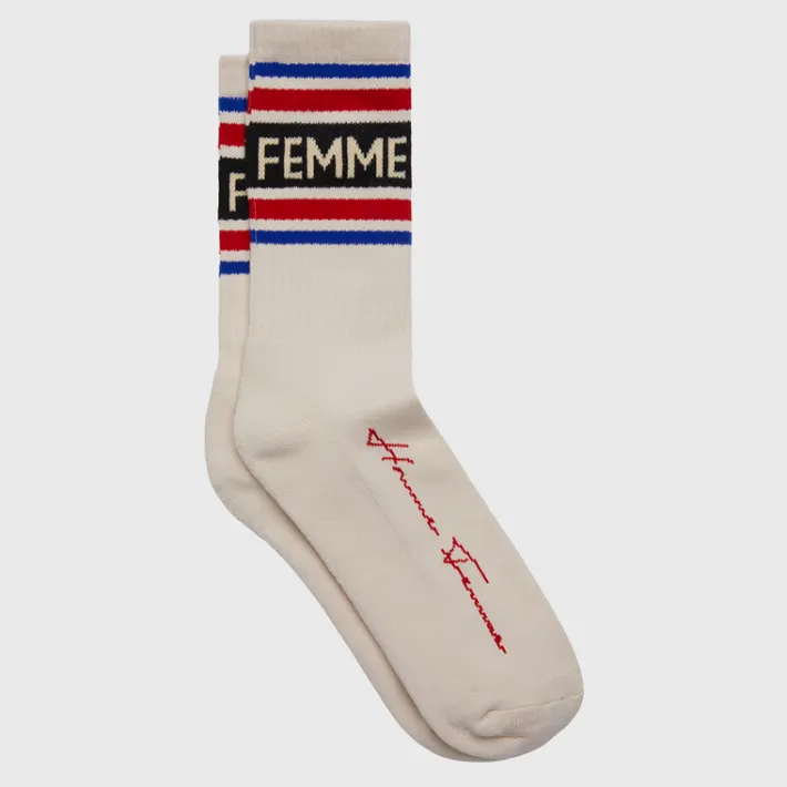 New Homme + Femme Vintage Socks Cream with Black, Red, and Blue