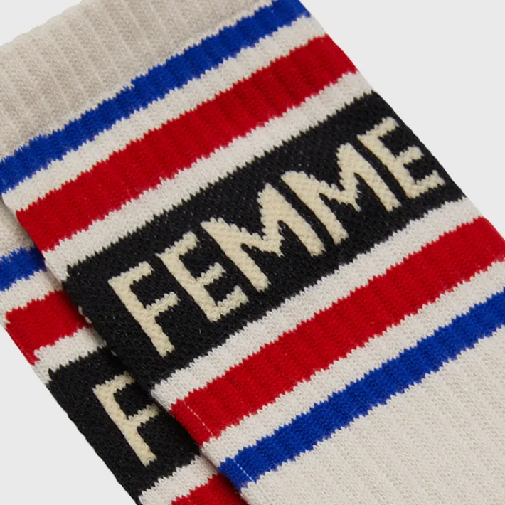 New Homme + Femme Vintage Socks Cream with Black, Red, and Blue