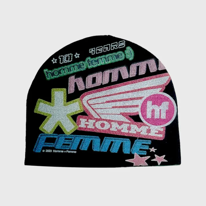 Fashion Homme + Femme Wool Racing Beanie Black