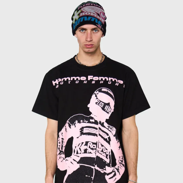 Fashion Homme + Femme Wool Racing Beanie Black